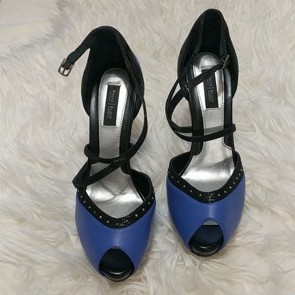 WHBM Peeptoe Heels Periwinkle & Black 8 ! - Picture 3 of 8